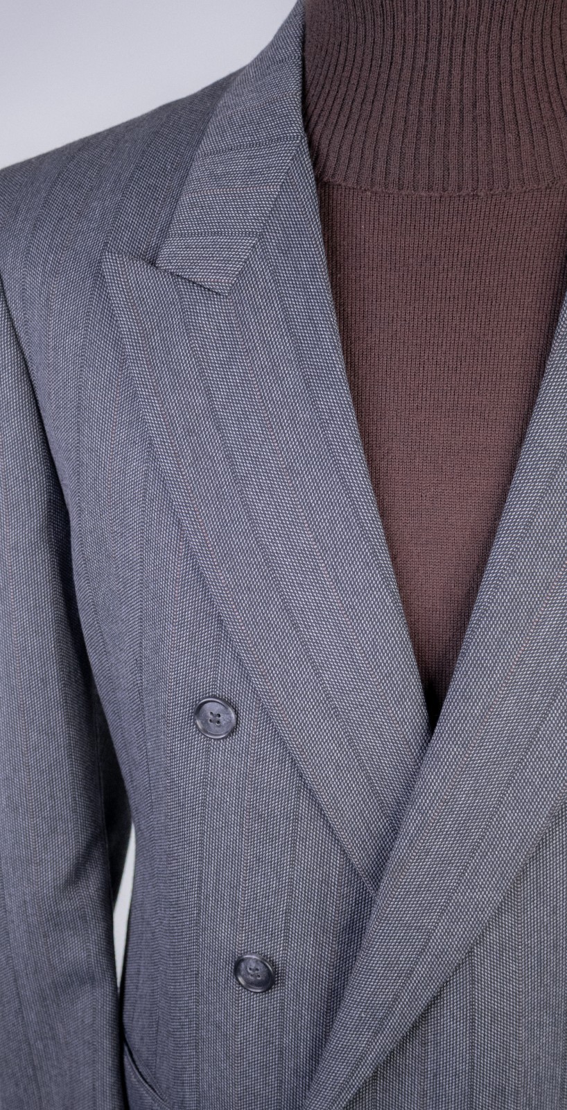 VTG Jean Paul Germain 44R Brown Stripe Wool Blend Double Breasted Suit Jacket