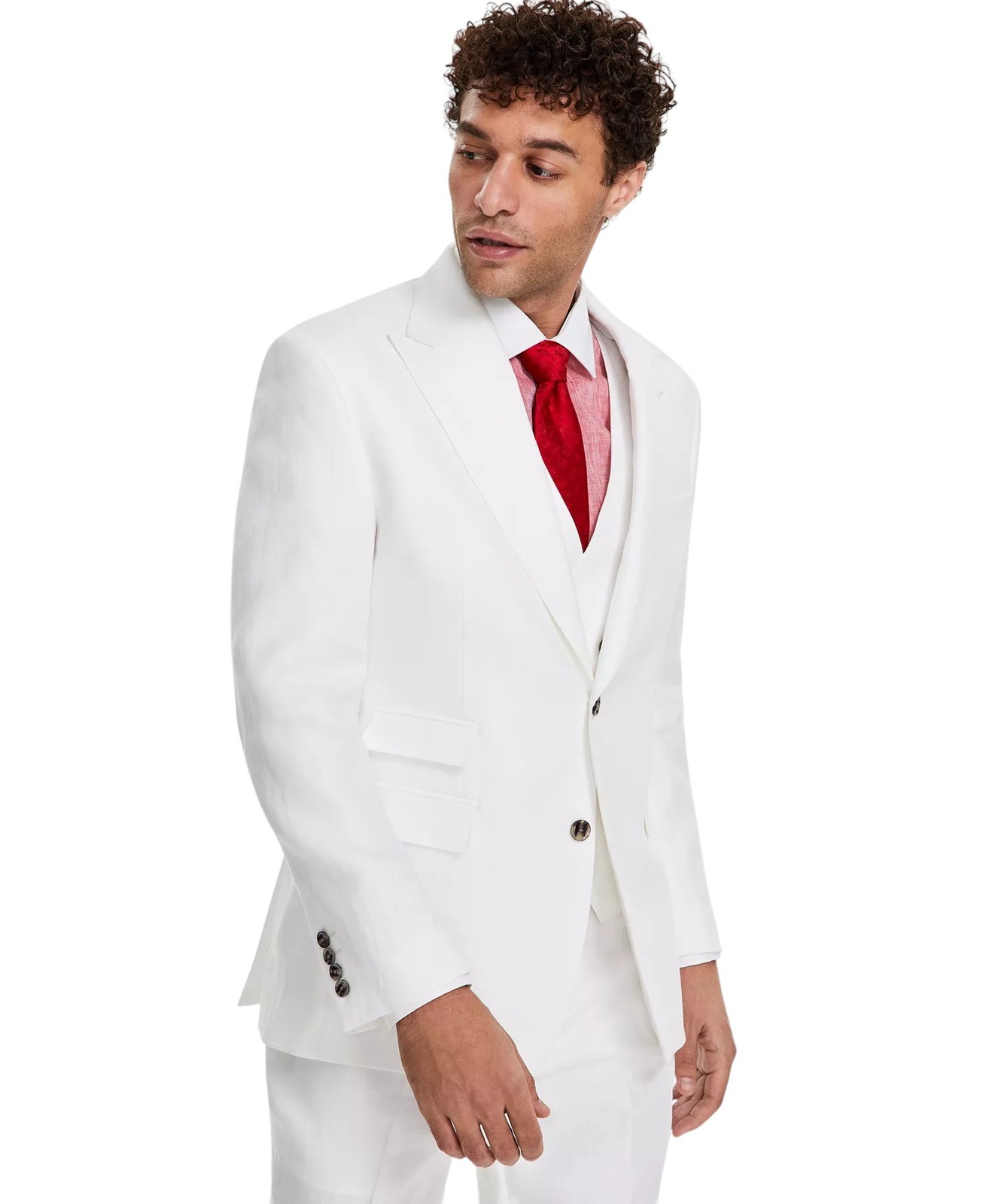 Tayion Mens Classic fit Suit Jacket Blazer 44 S White Herringbone Linen