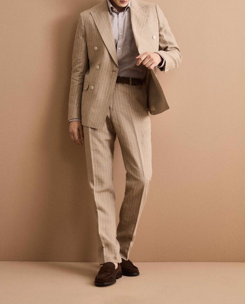 Fashion New Striped Suit for Men Peak Lapel Double Breasted Business Jacket Pant
