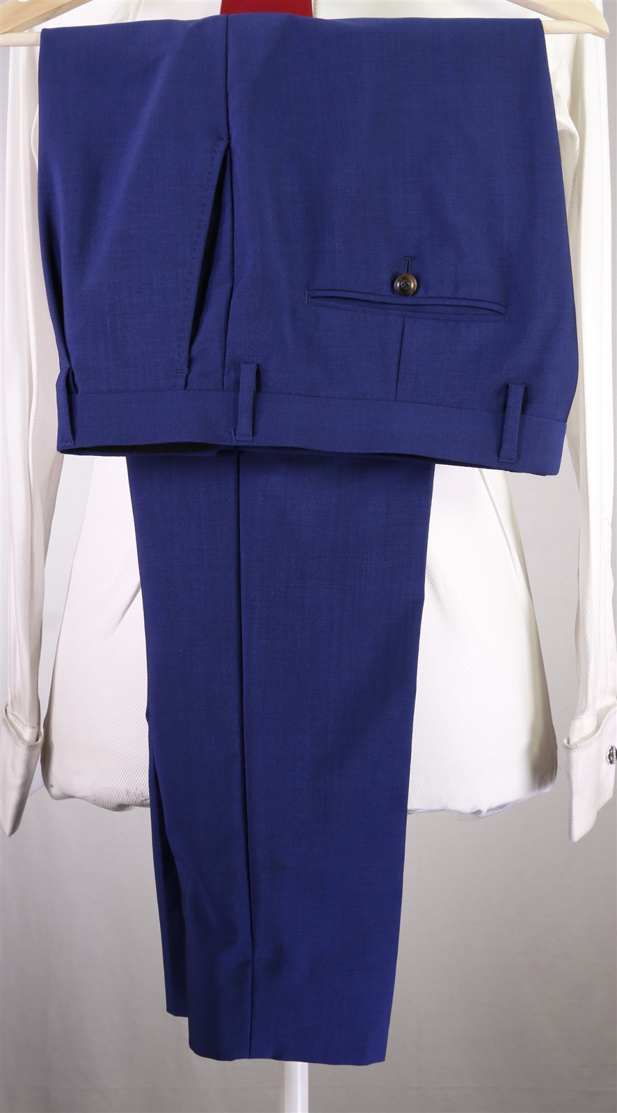 Custom Tailored Bespoke Current Royal Blue 2-Btn Peak Lapel Slim Wool Suit 36S