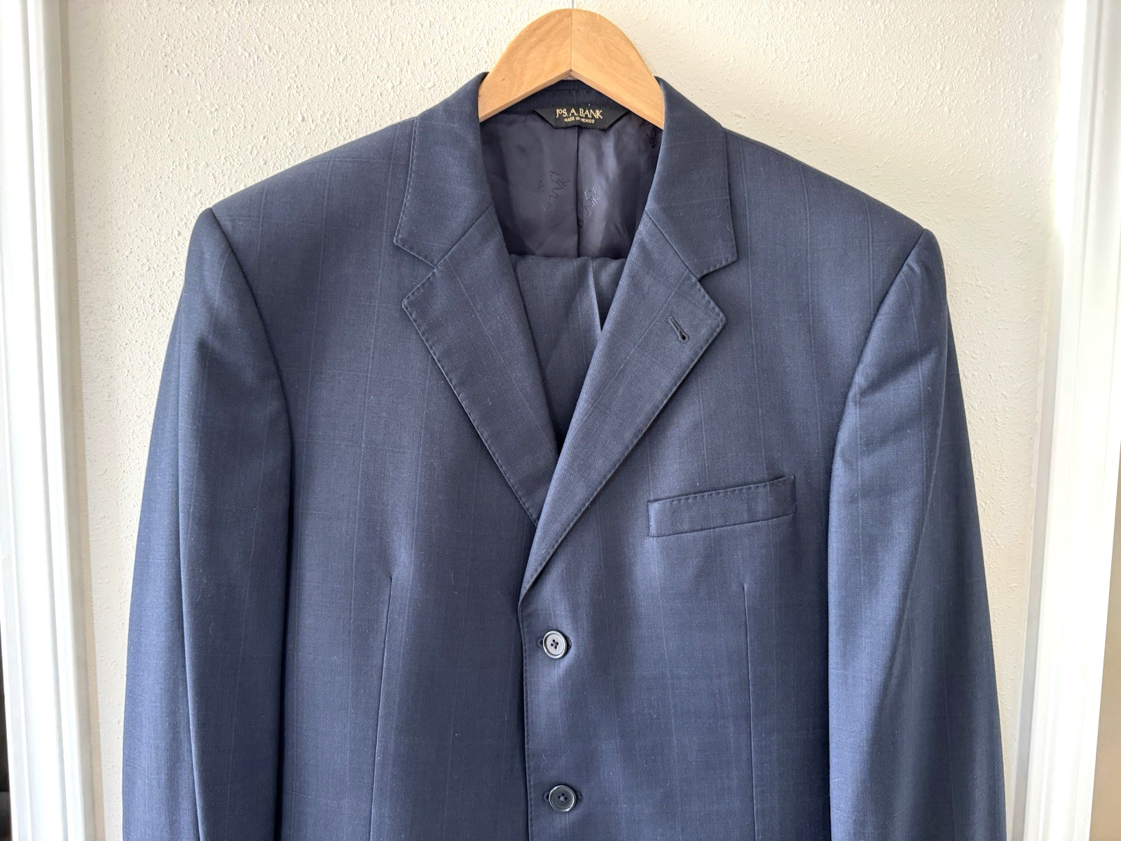 Jos A Bank Signature Gold 42L Navy Blue Wool 3 Button Suit Pants 36L 36W 34L