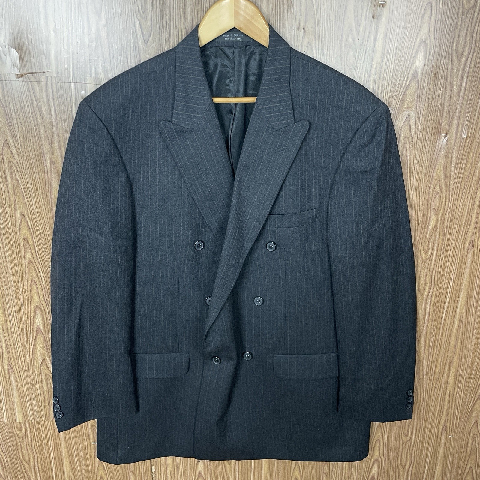 Andrew Fezza 2 Piece Suit Mens 46L 38×32 Brown Striped Wool Double Breasted Peak