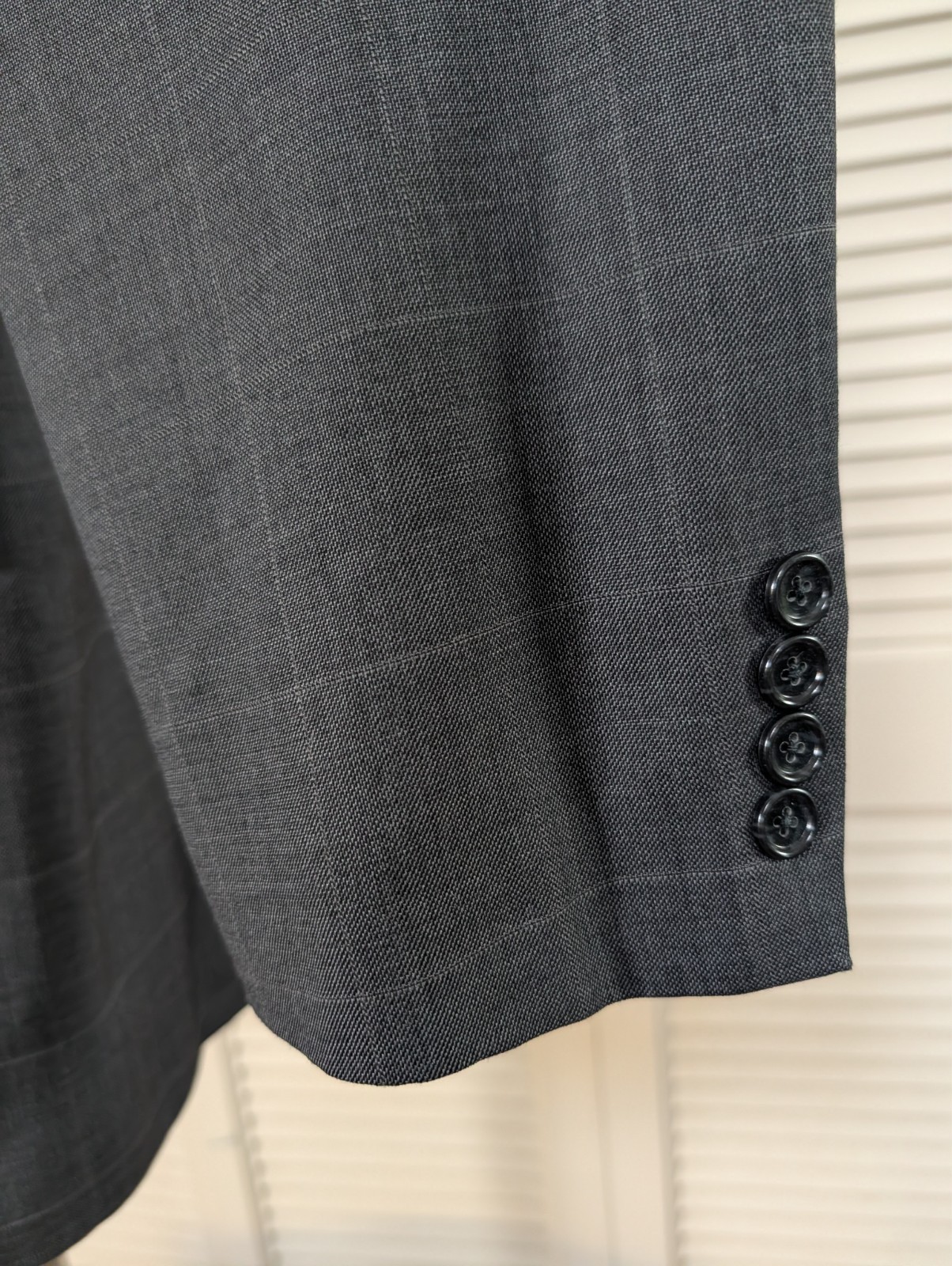 Jones New York JNY 2 Piece Suit Mens 46L 40×31 Gray Windowpane Check Wool Grid
