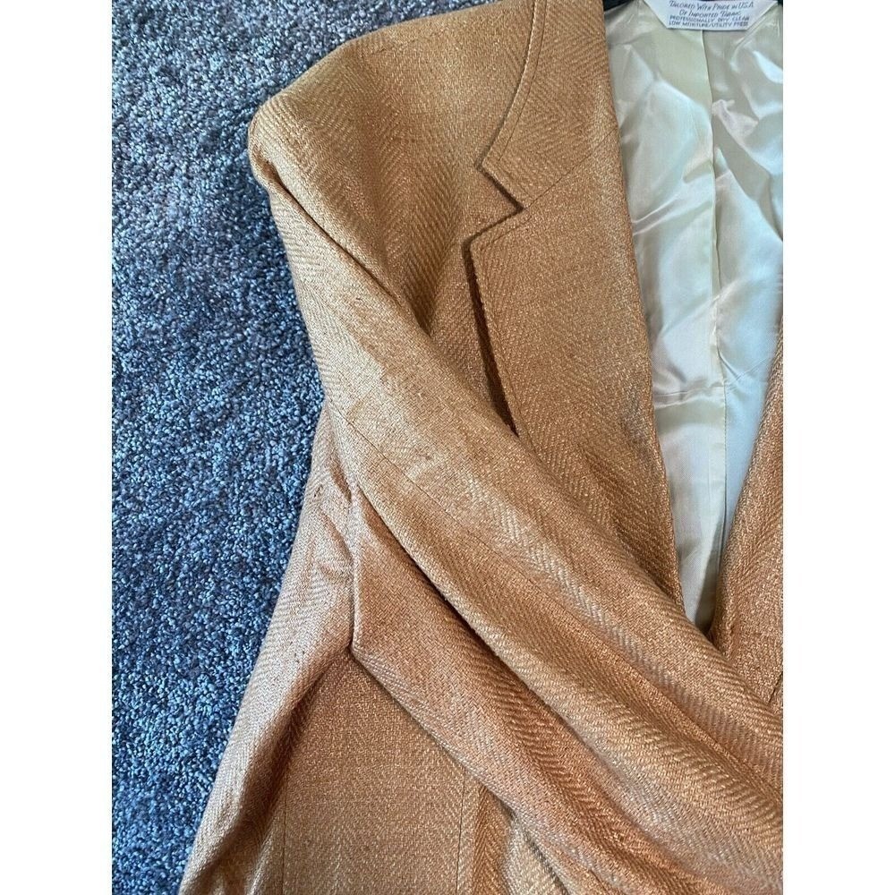 Vtg Lands End Silk Sports Coat Mens Blazer 46L Jacket Woven Twill Old Money
