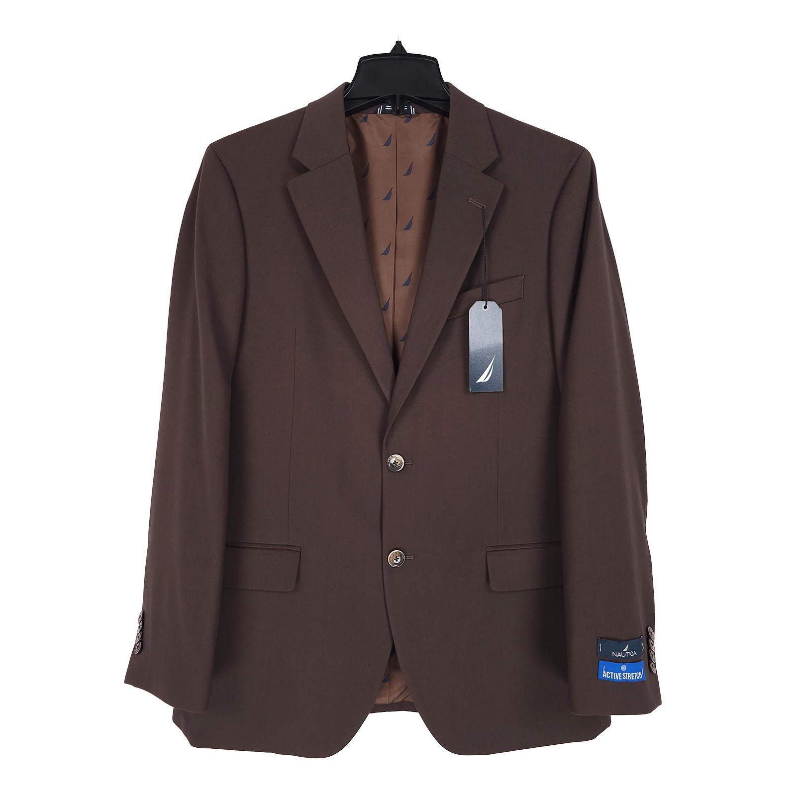 Nautica Mens Modern Fit 2 Piece Suit 38R 32W Brown Solid Stretch NWT