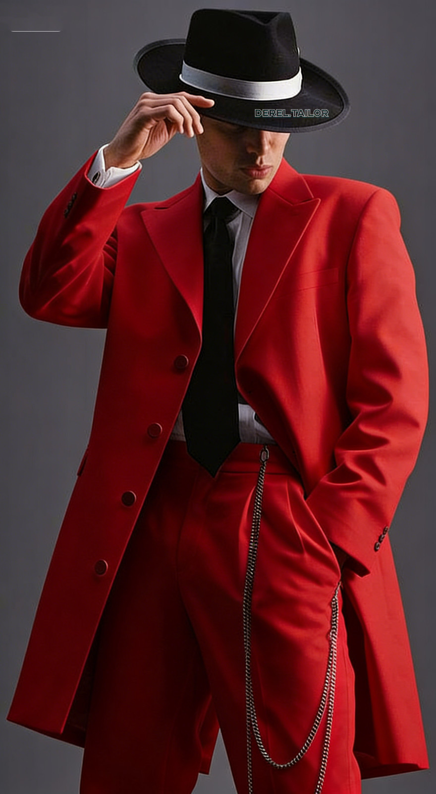 Men’s Fashion Suit Prom Long Jacket Pant Formal 2 Pieces for Red Banquet Wedding