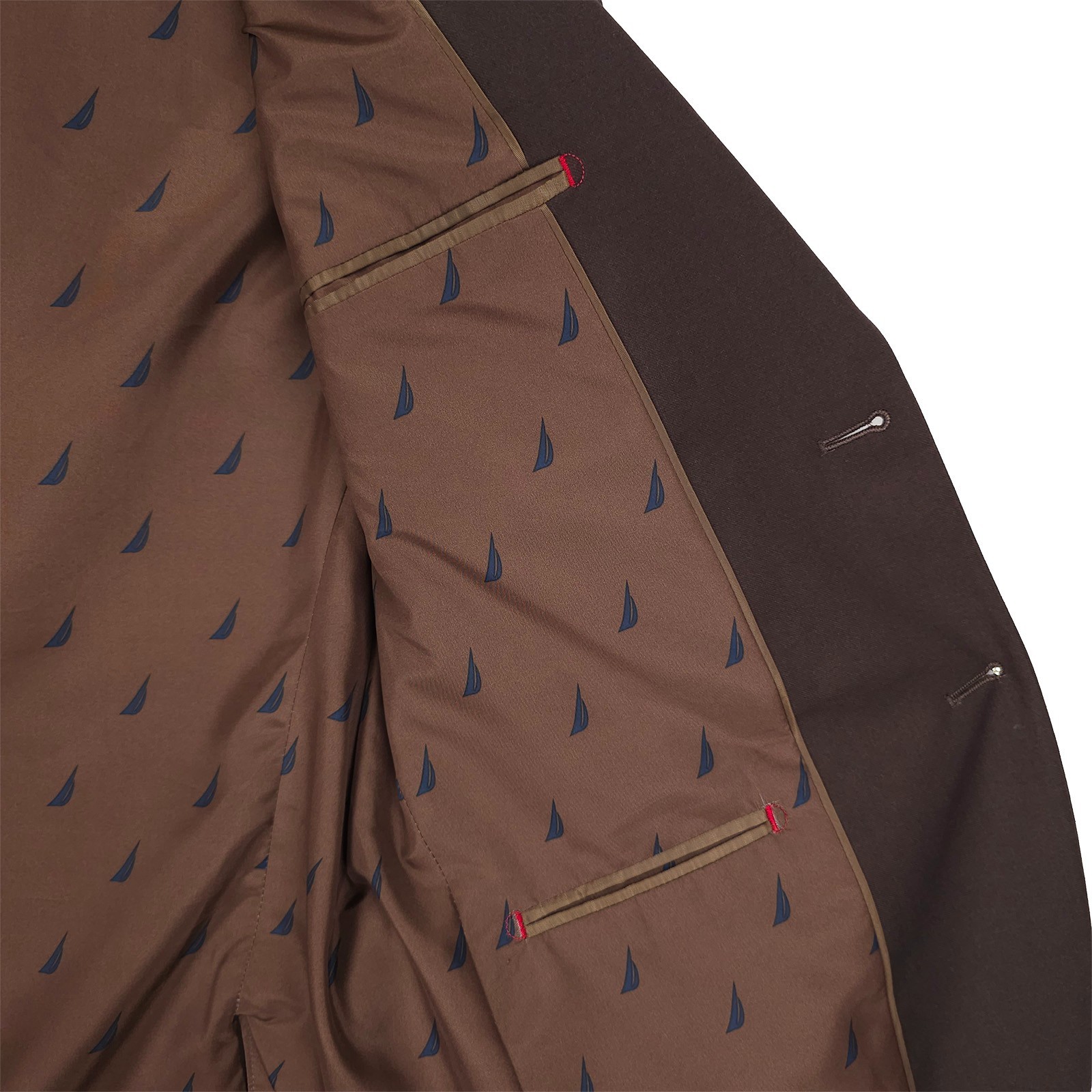Nautica Mens Modern Fit 2 Piece Suit 38R 32W Brown Solid Stretch NWT