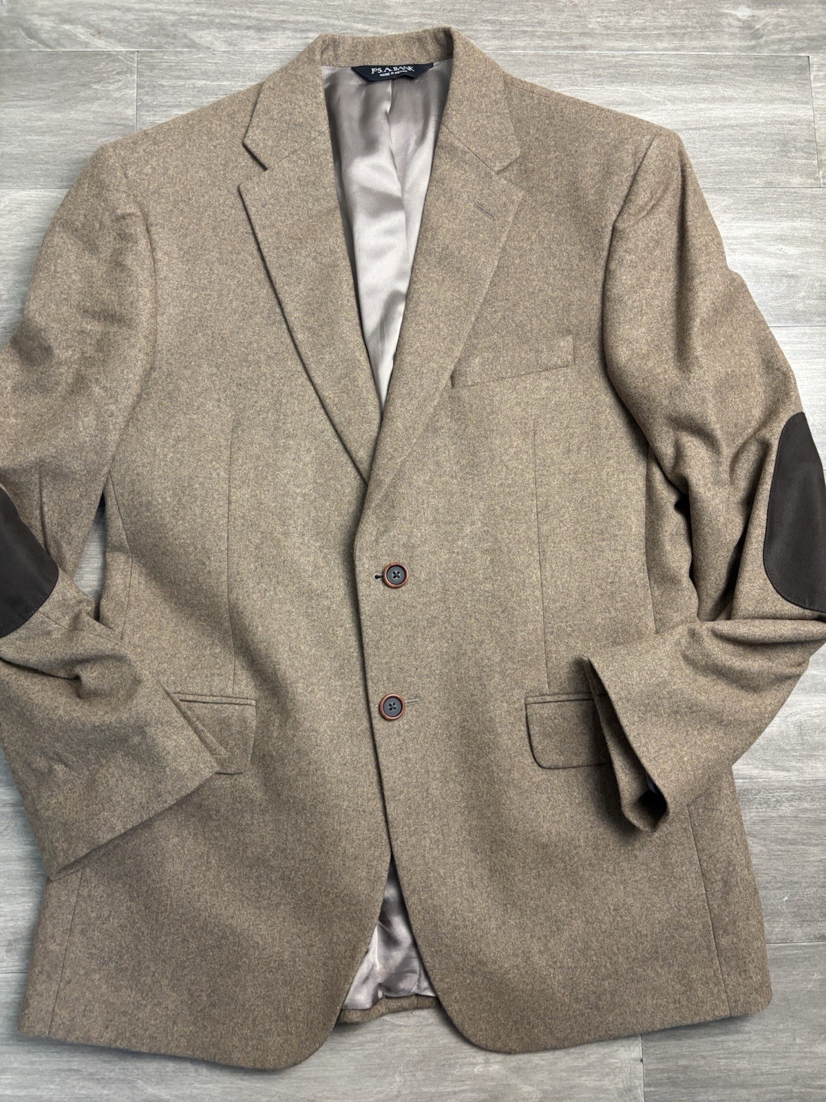 Jos A Bank 1905 Wool Tweed Sport Coat Blazer Men 41 R Brown Elbow Patch Academia