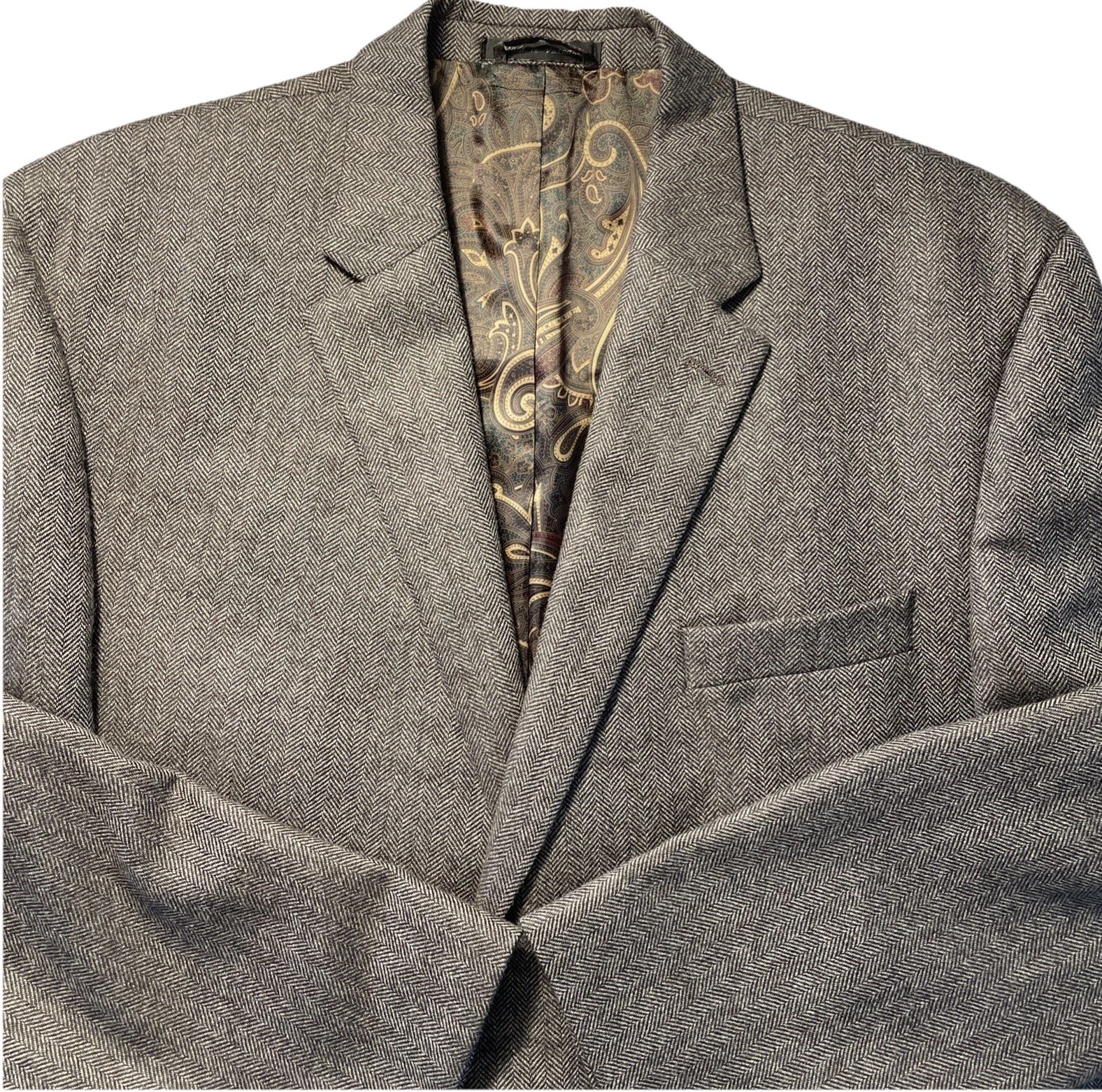 Ralph Lauren Blazer Jacket Mens 46L Brown 90% Wool 10% Cashmere Paisley Lining