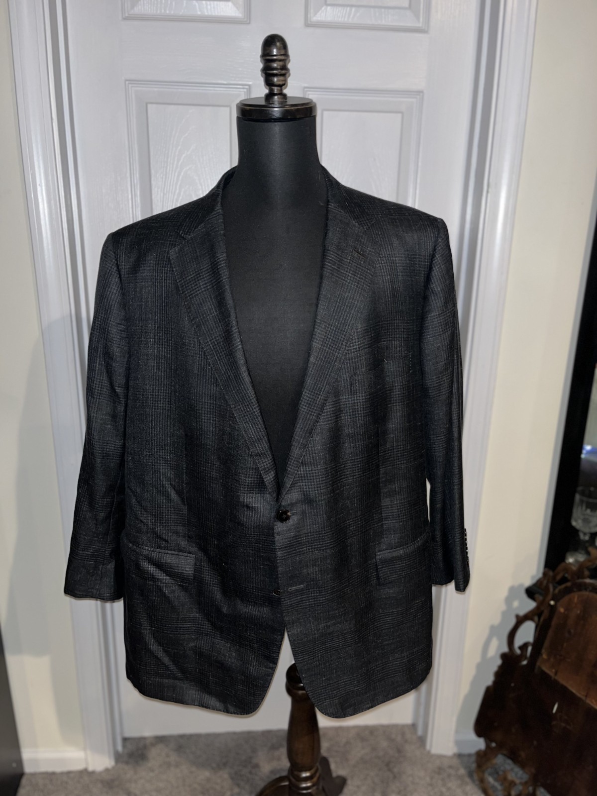 Balani Loro Piana Custom Suit Jacket Blazer Sport Coat Grey Plaid Size 46L