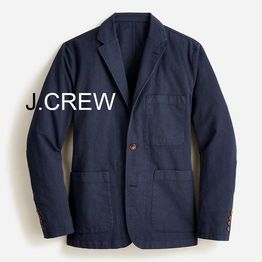 J.CREW blazer navy blue chore cotton linen chino 38 suit jacket slim M casual nr