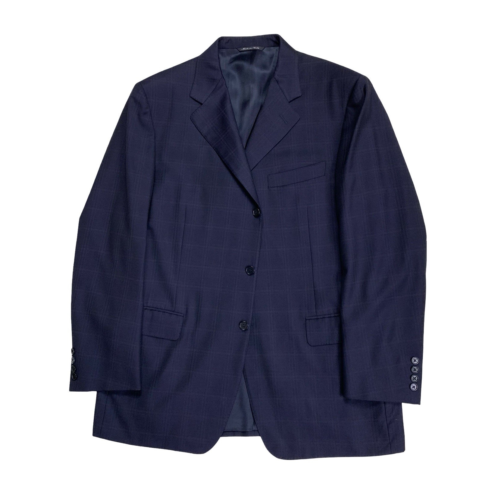 Mens 44 R Canali Blue Label ” Classic Cut ” Navy Blue Windowpane Plaid Suit
