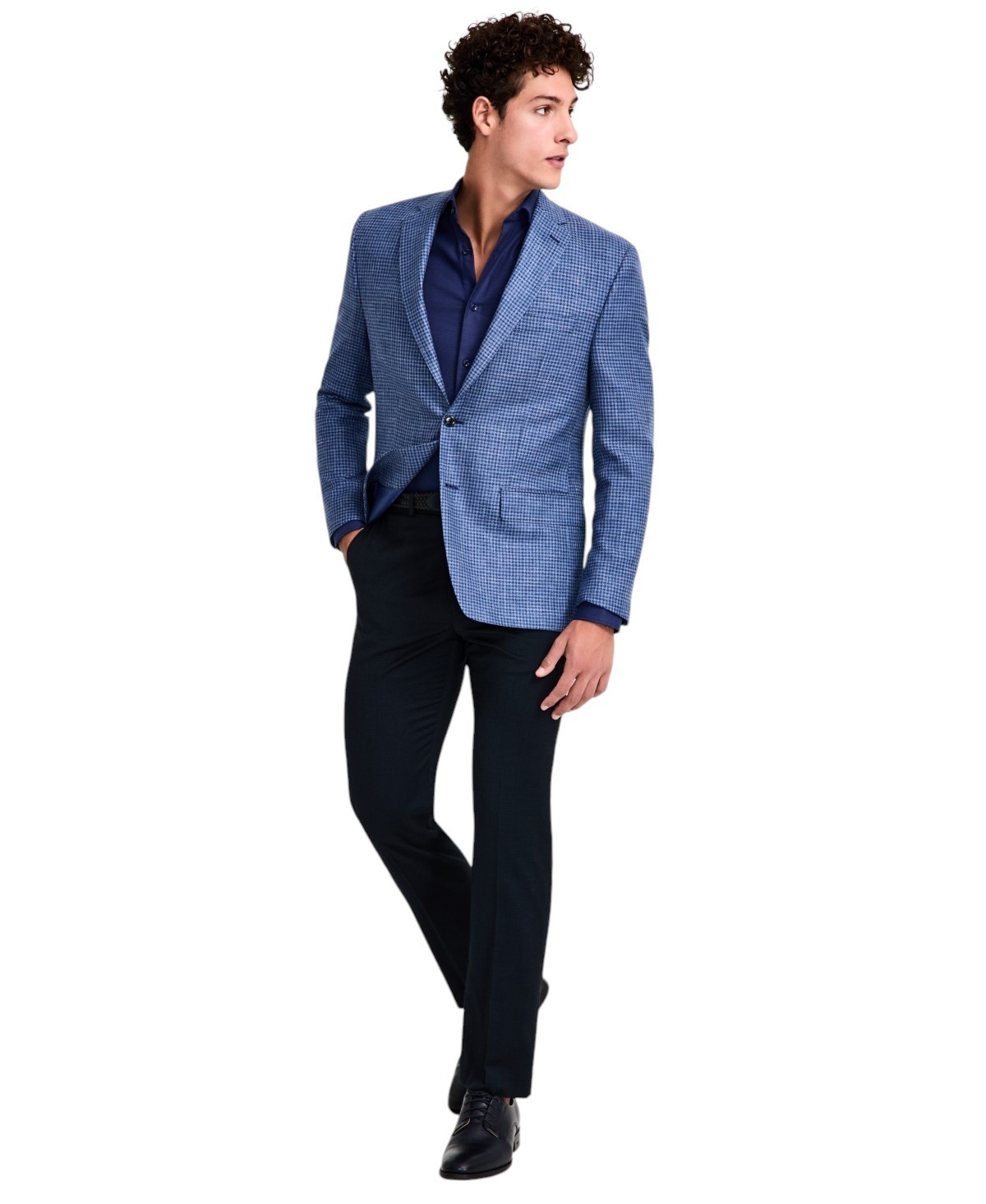 Michael Kors Mens Classic fit Wool Linen Sport Coat Blazer 48 R Mid Blue Check