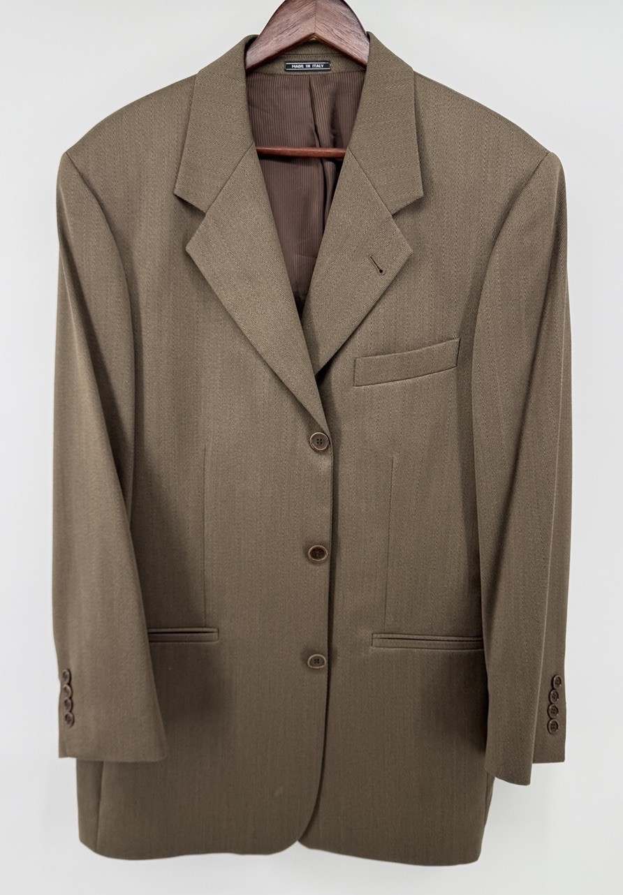 Zanetti Loro Piana Made In Italy Super 100s Merino Wool Brown Herringbone Blazer