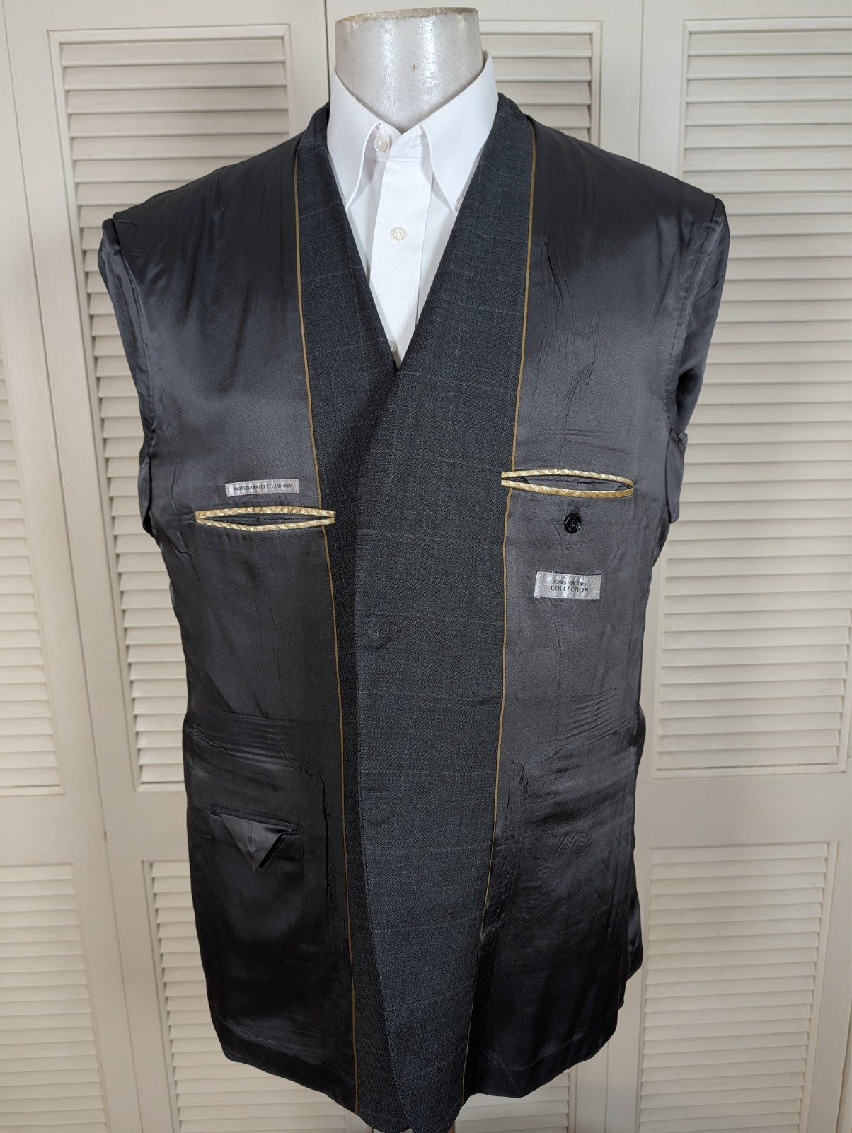 Jones New York JNY 2 Piece Suit Mens 46L 40×31 Gray Windowpane Check Wool Grid
