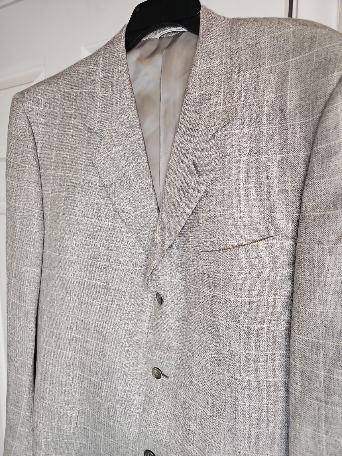 Canali Blazer Wool Silk Linen Sport Coat Jacket Windowpane Gray Mens Size US 48L