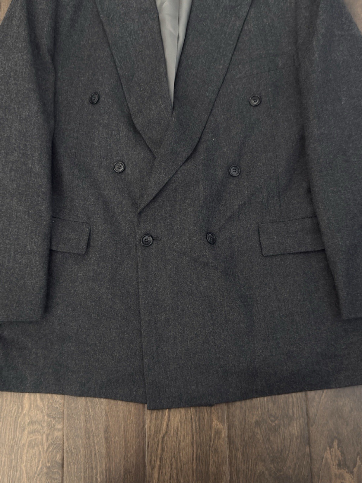 Embassy Square Mens Double Breasted Gray Wool Business Suit Jacket Blazer 48L