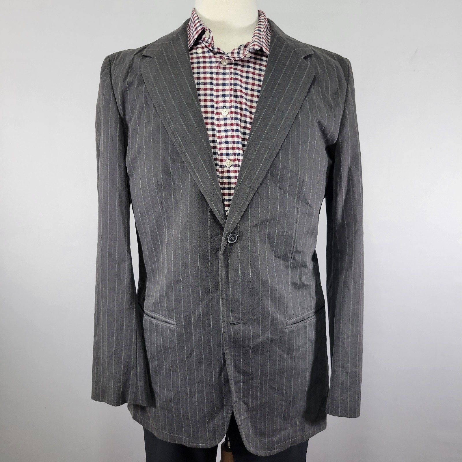 GAP Men’s Sport Coat Blazer Two Button Gray Striped Cotton Spandex Size 42L