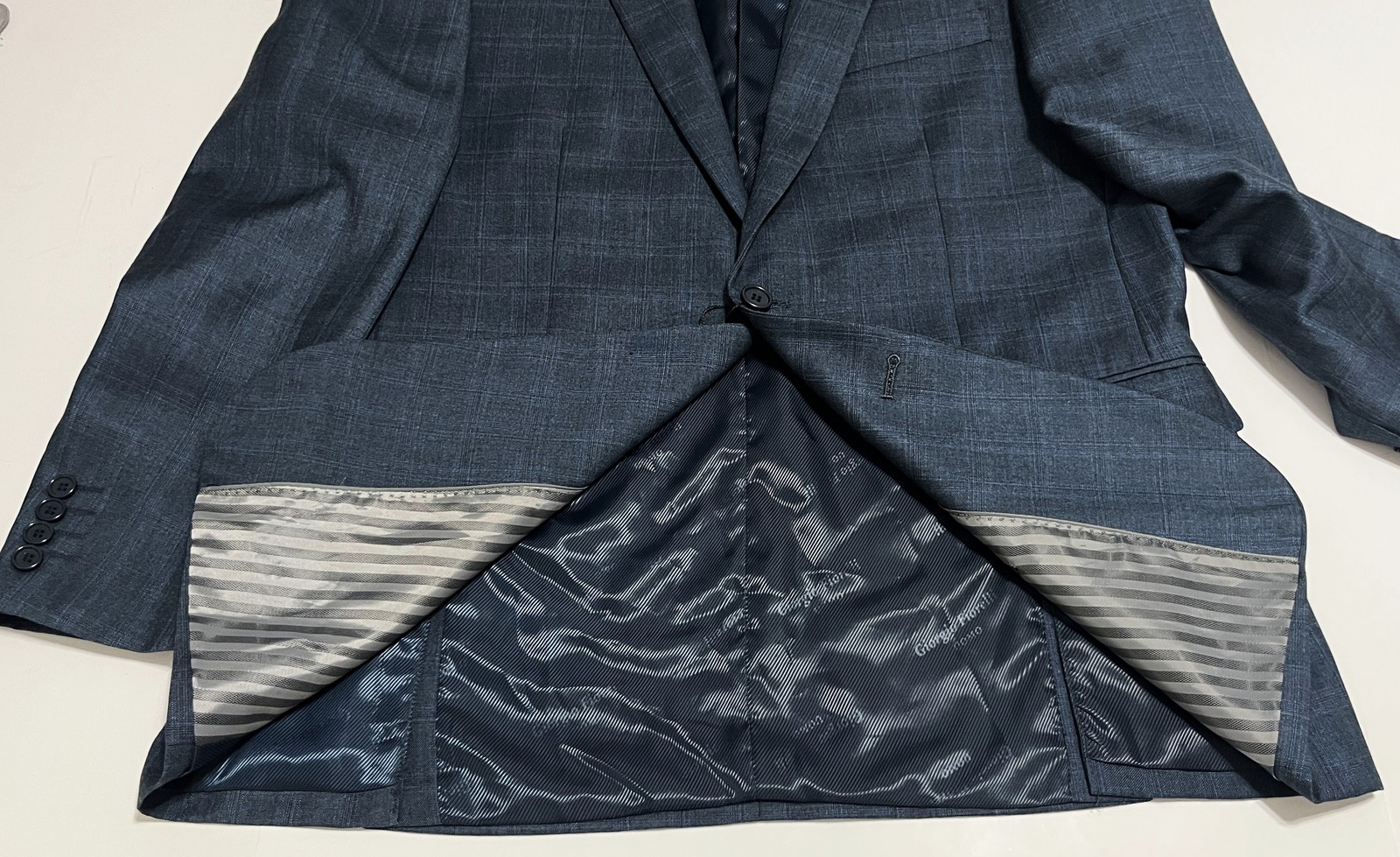 Giorgio Fiorelli Men’s Navy Blue Plaid 2-Button Suit Jacket Blazer Size 42R
