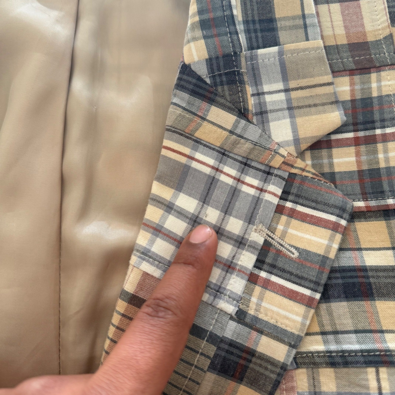 Jos A Bank Sport Coat Mens 46L Multicolor Patchwork Plaid Cotton Blazer