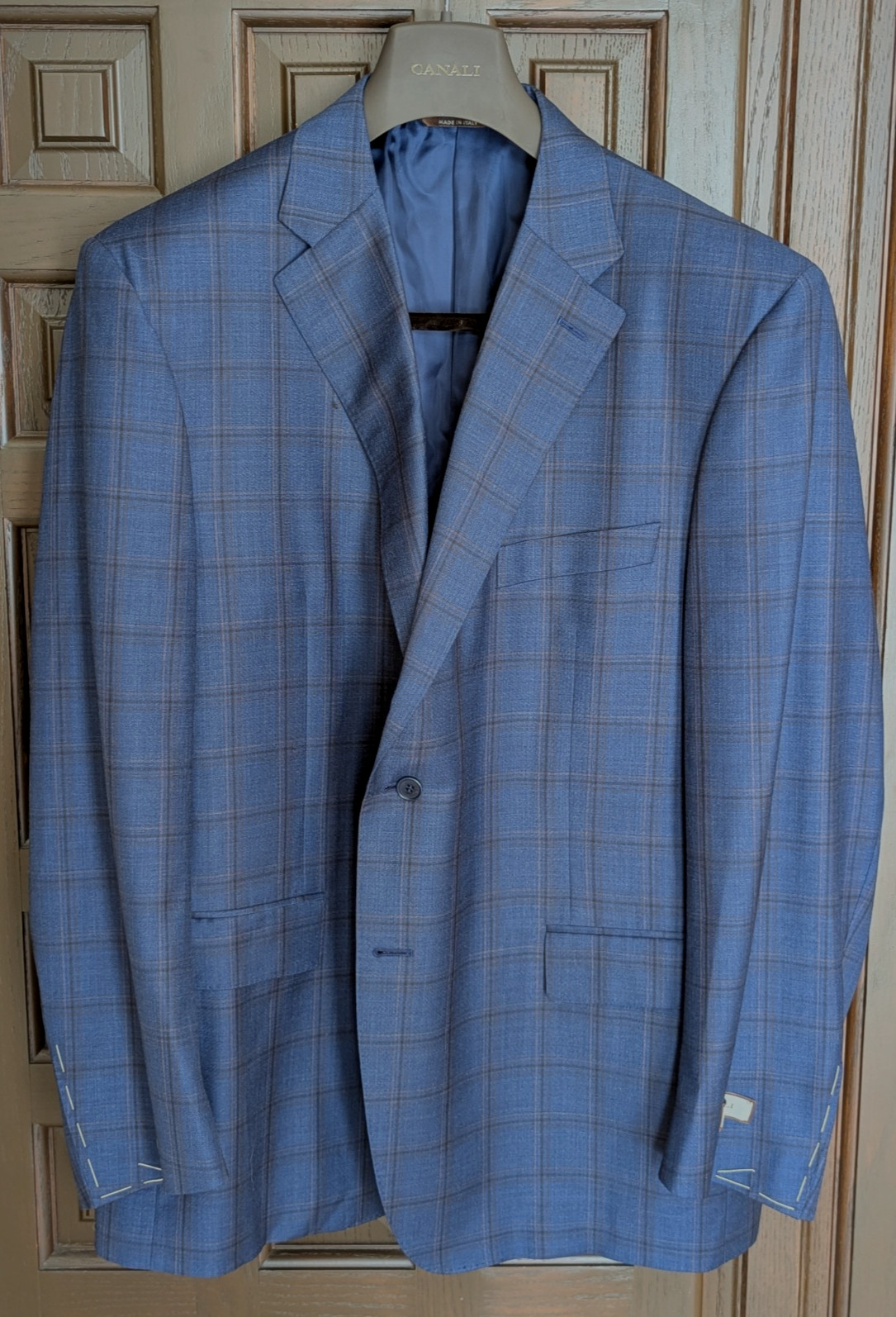 CANALI 100% Wool Sport Coat, Model 13290, Blue Plaid, 52 R (62 EU) Fits 50 – NEW