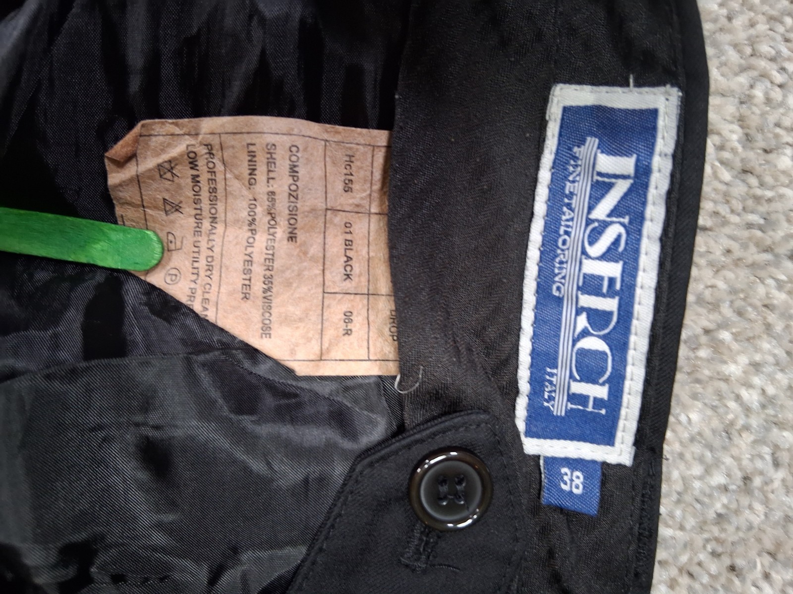 Inserch Mens Jacket XL Pants 38×26.5 Black Button Up Pockets Polyester Blend