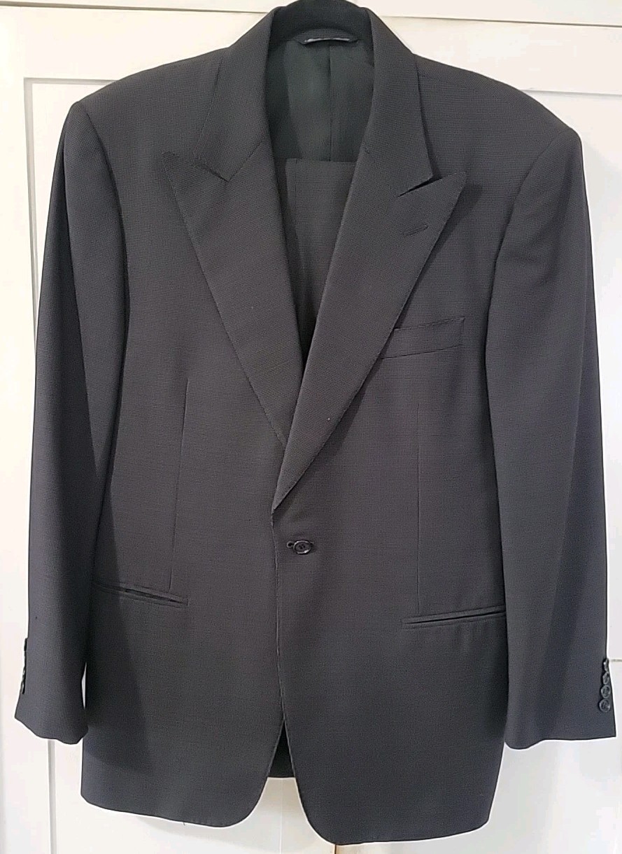 Canali Italy Mens 100% Wool Micro Dot Black 2 Pc Blazer Pants 38 32x 29