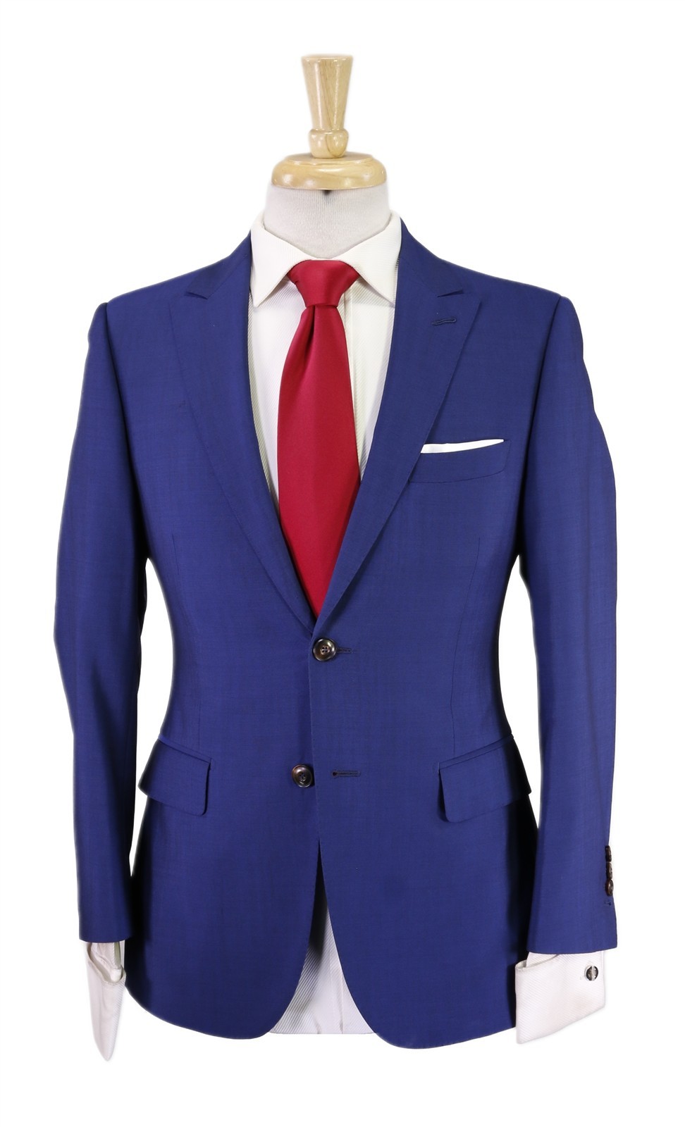 Custom Tailored Bespoke Current Royal Blue 2-Btn Peak Lapel Slim Wool Suit 36S