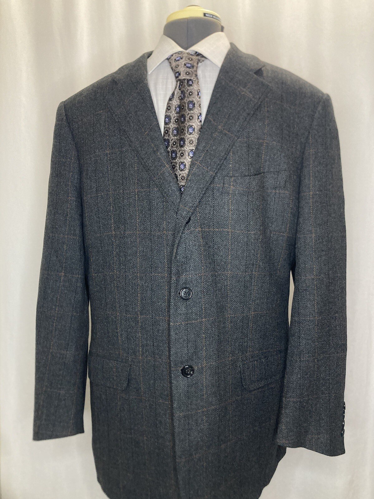 Corneliani Mens 44R Blazer Tweed Gray Check Wool 2XL 48″ Sport Coat Suit Jacket