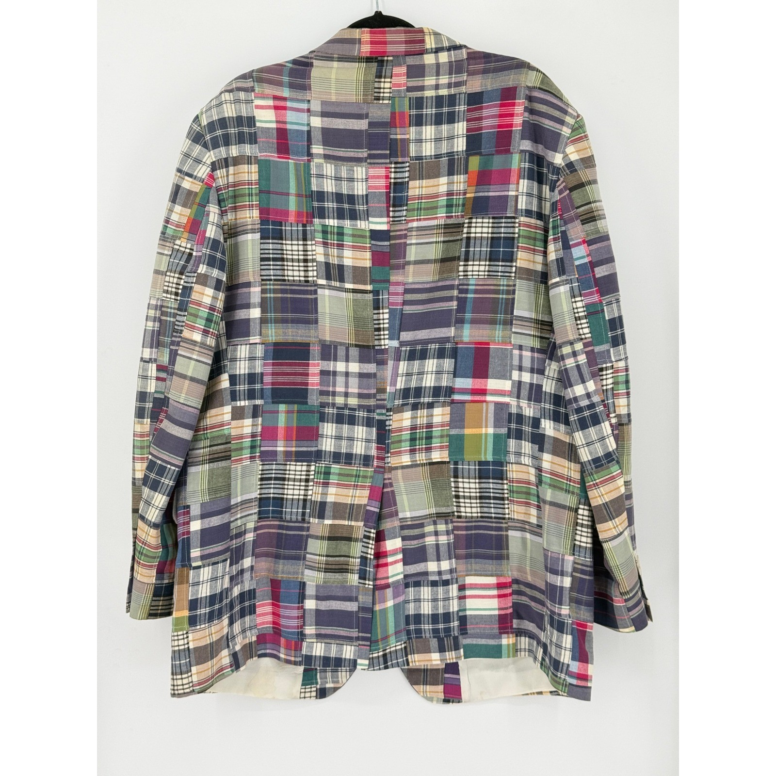 Mens Patchwork Madras Plaid Blazer Jacket Prep East Coastal Nautical 42 Academia