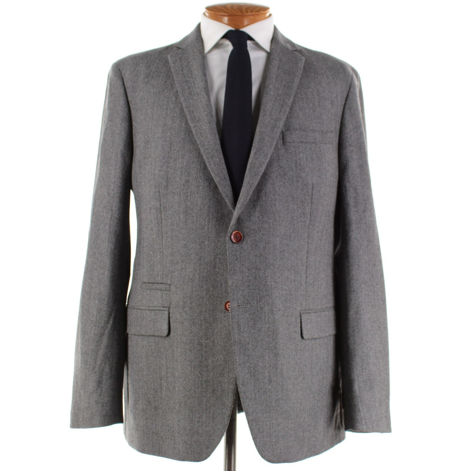 Tallia NWT 100% Wool Sport Coat Size 44L US In Gray Herringbone
