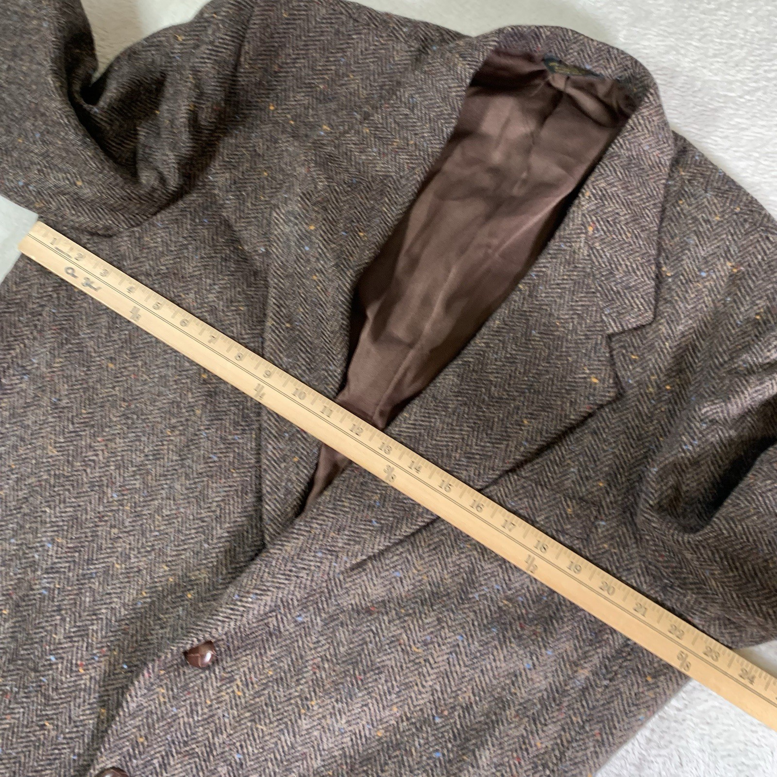 Vtg Mens 44L Brown Herringbone Wool Tweed Mens Blazer Suit Jacket Sport Coat