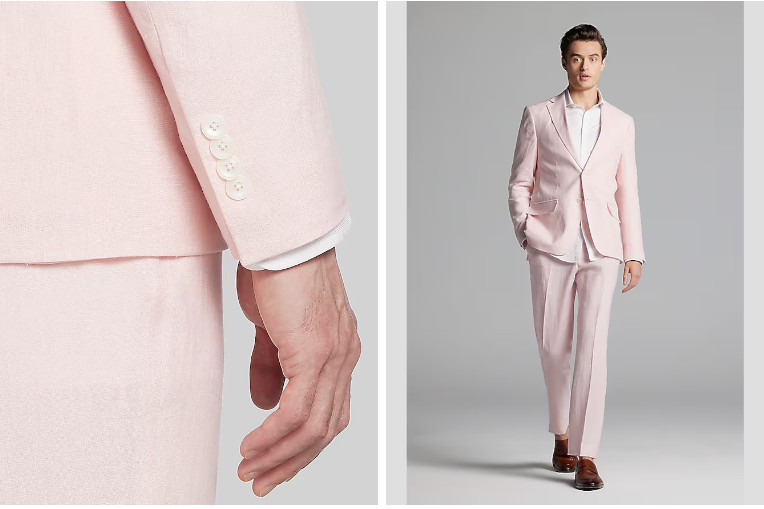 Tommy Hilfiger Mens Modern fit Linen Jacket Blazer 40 Short Pink Solid Stretch
