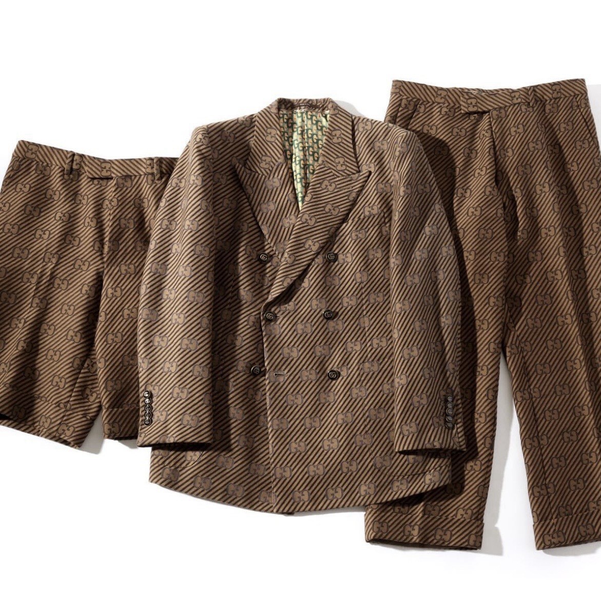 GUCCI DIY GG Jacquard 3 Piece Suit IT48 Jacket Pants Shorts Italy Rare