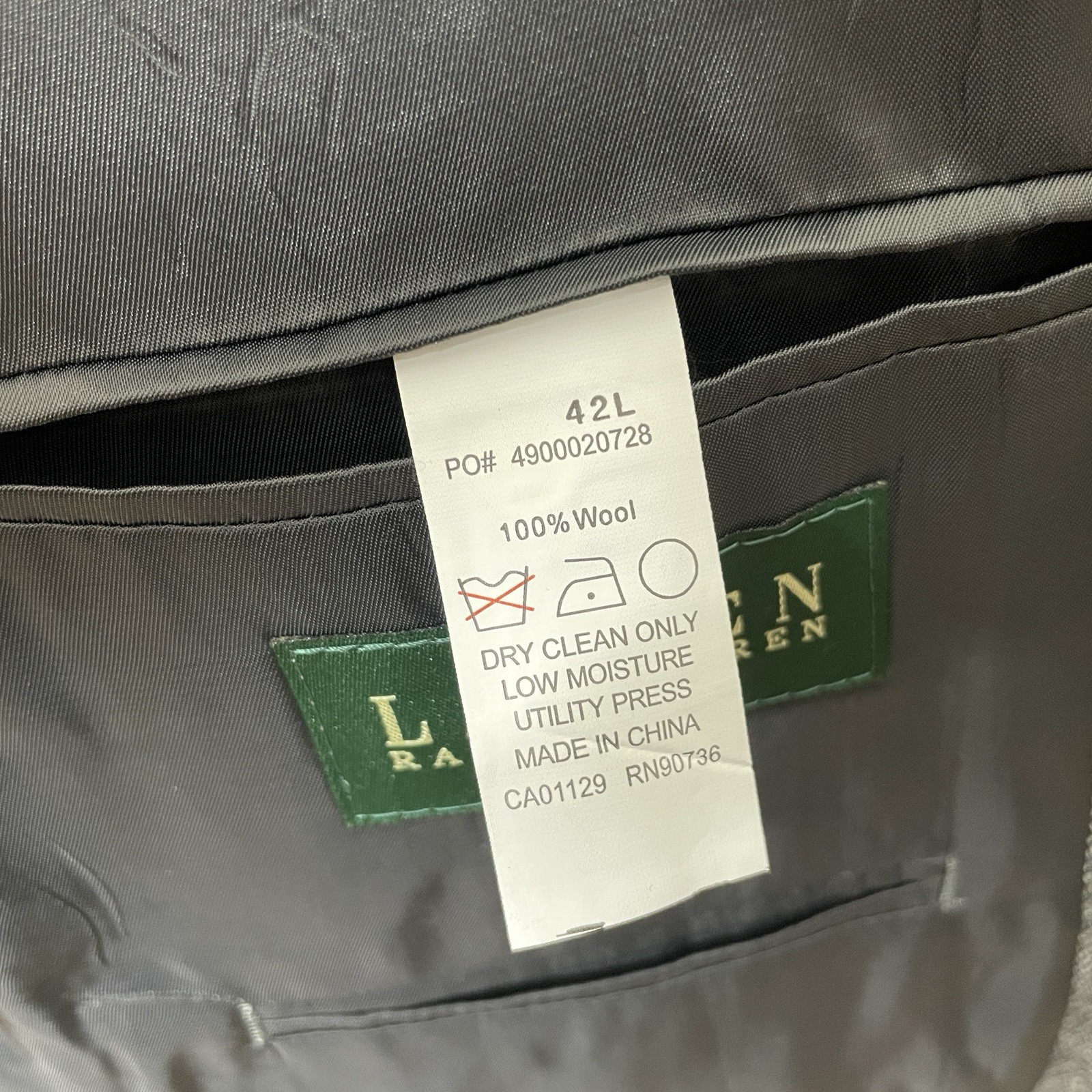 Lauren Ralph Lauren Sport Coat Mens 42L Gray Herringbone Tweed Wool Two Buttons
