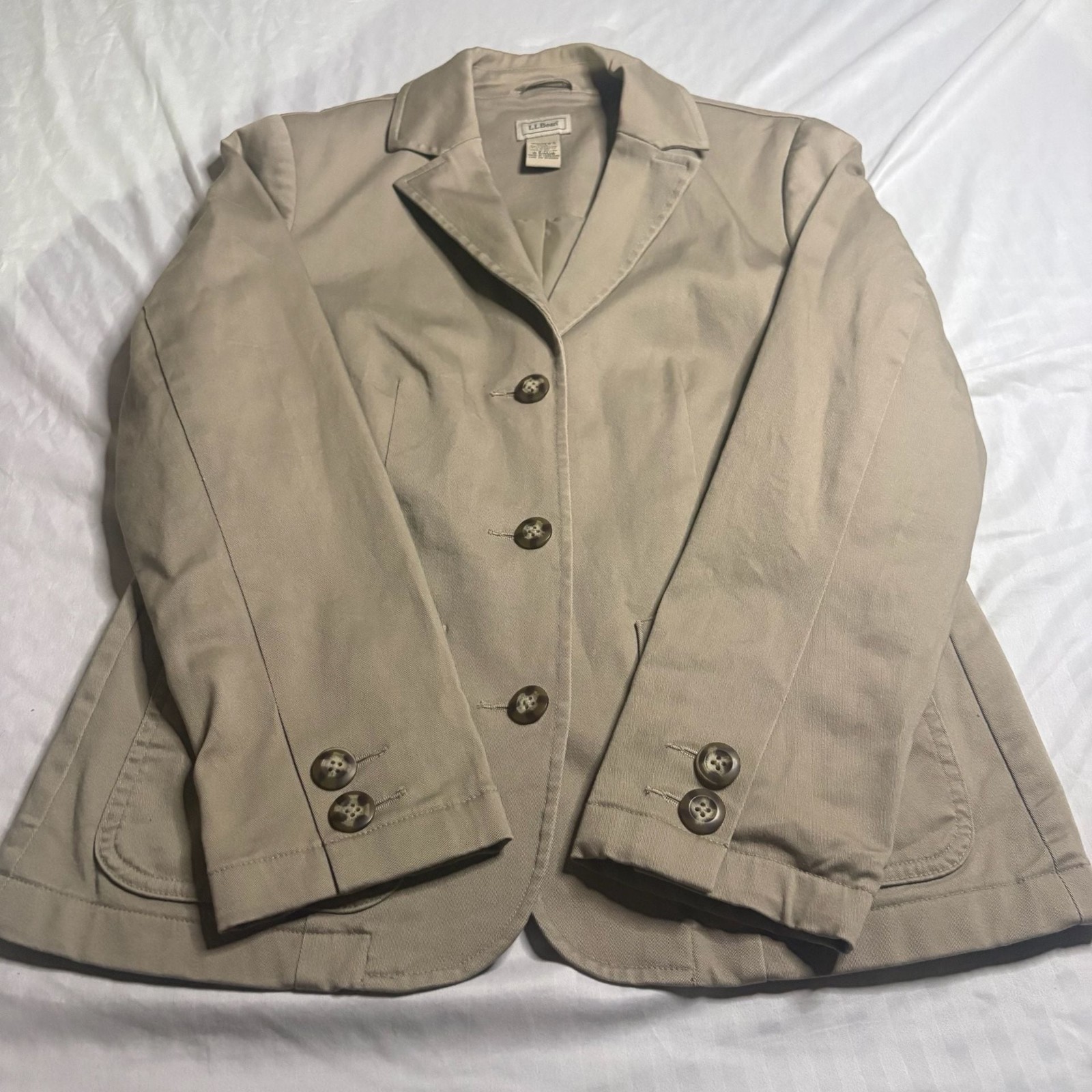 L.L.Bean Women’s Khaki Cotton Spandex 3-Button Blazer Jacket Size 6 Petite
