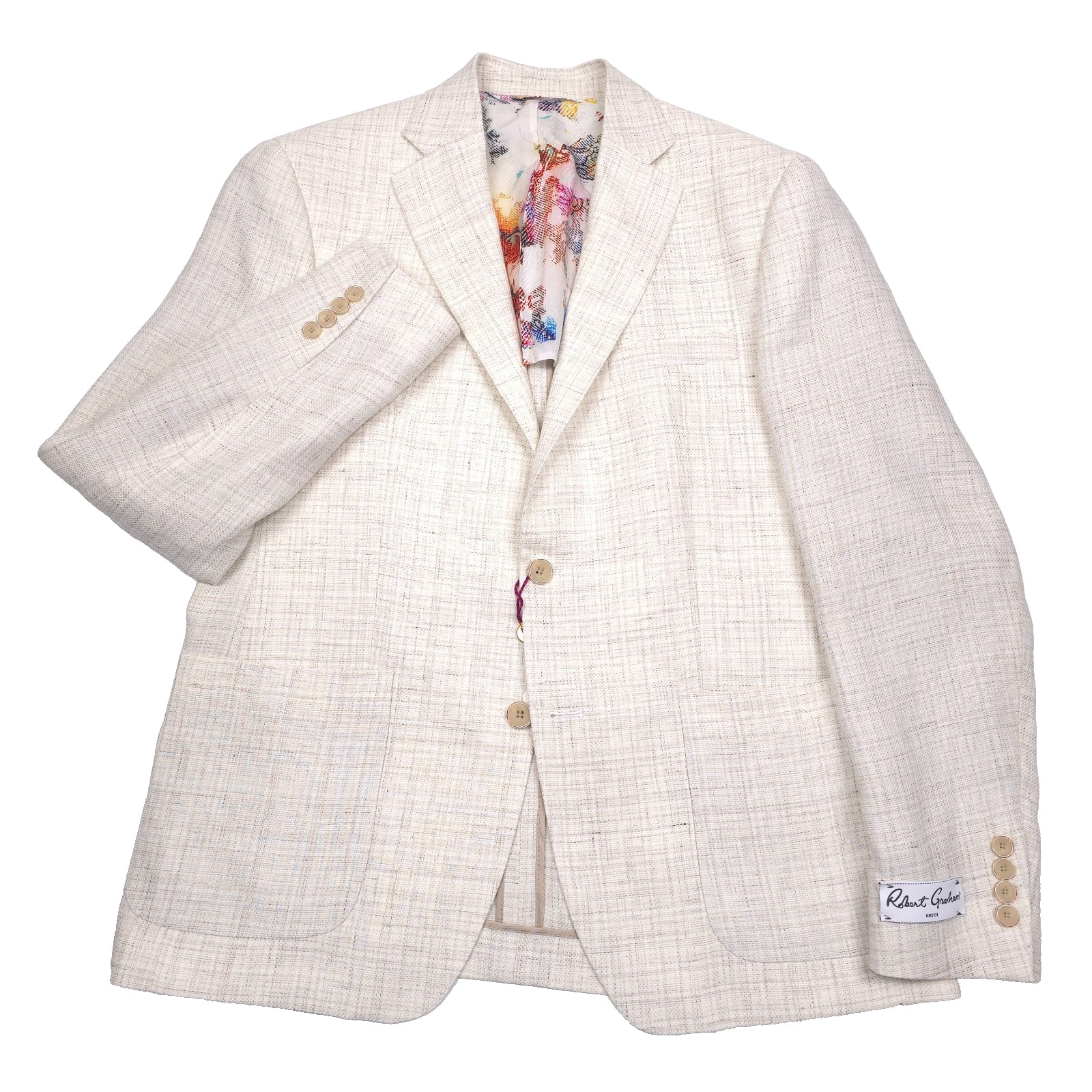 Robert Graham Regal Sport Coat Mens 46R Oatmeal Linen Wool Melange Blazer Jacket
