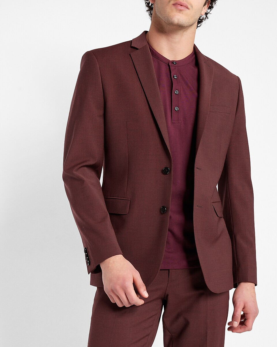 NEW EXPRESS $298 BURGUNDY EXTRA SLIM WOOL BLEND MODERN TECH SUIT JACKET SZ 42S
