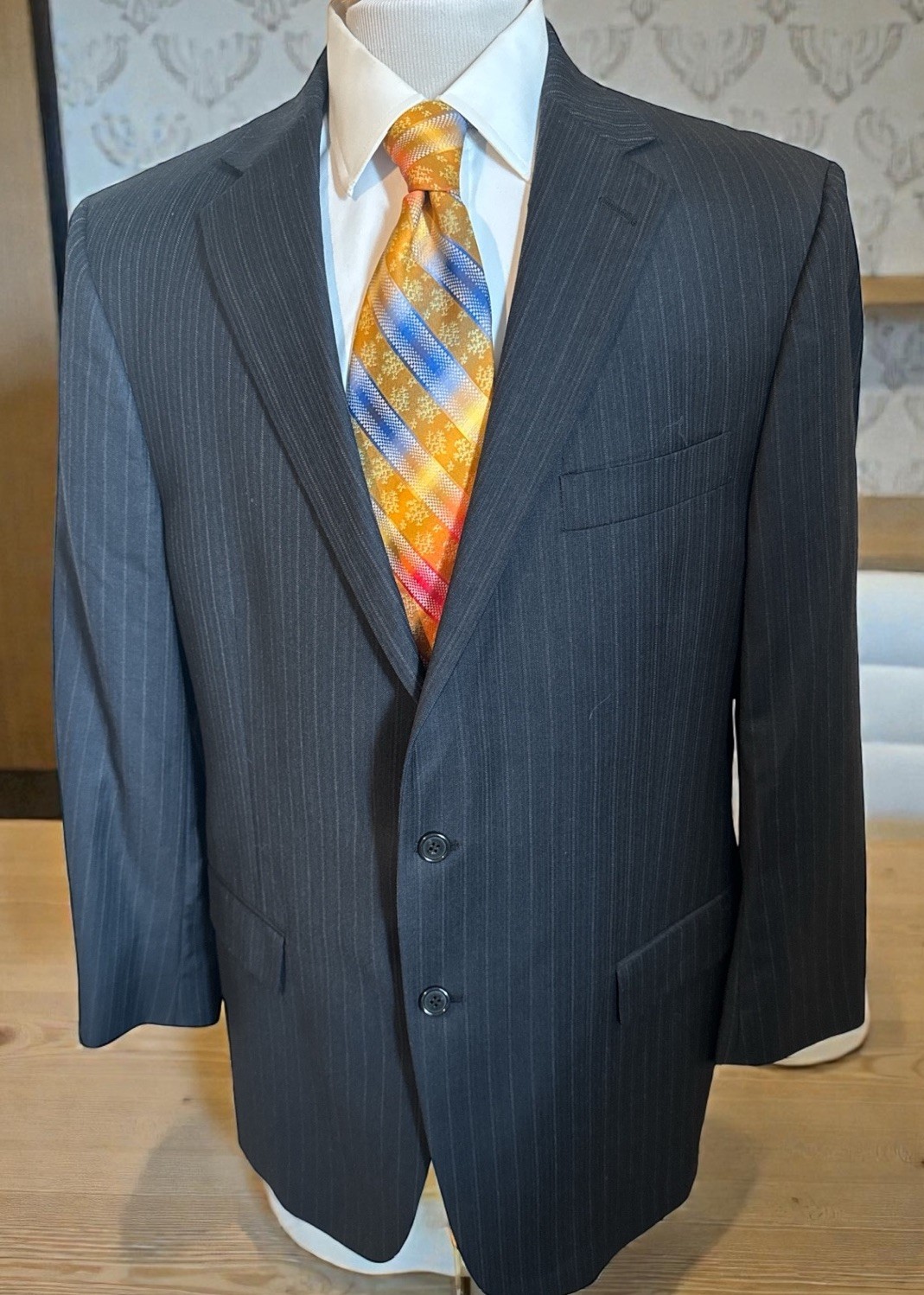 HART SCHAFFNER MARX Modern Black Stripes Wool Blazer Jacket Sport Coat Sz 46R