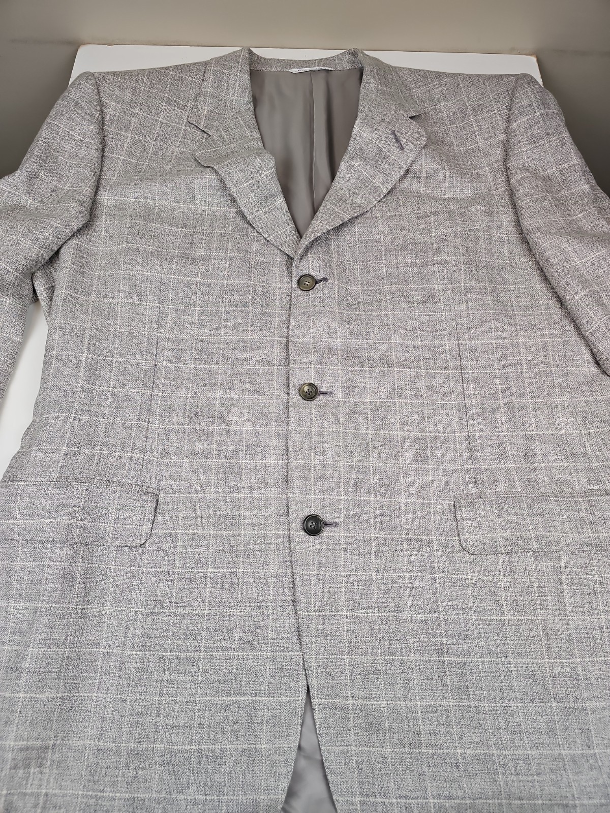 Canali Blazer Wool Silk Linen Sport Coat Jacket Windowpane Gray Mens Size US 48L