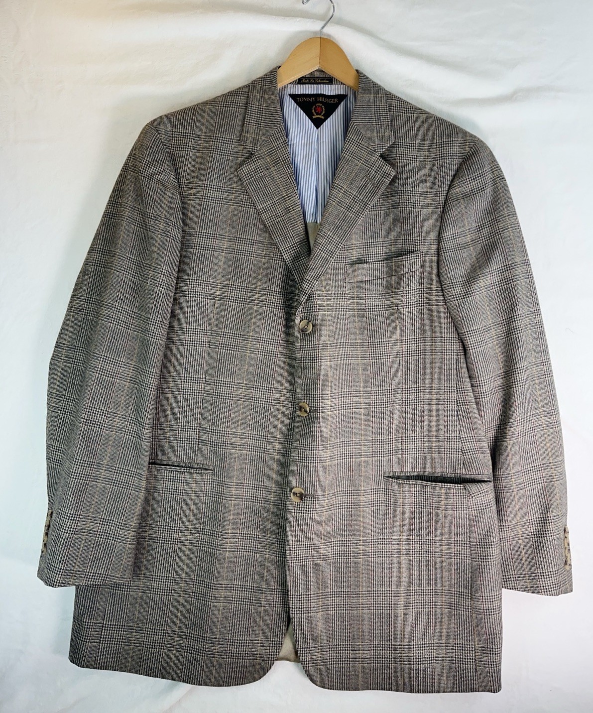 Vintage 90s Tommy Hilfiger Mens 44L Worsted Sport Coat Suit Jacket Acetate