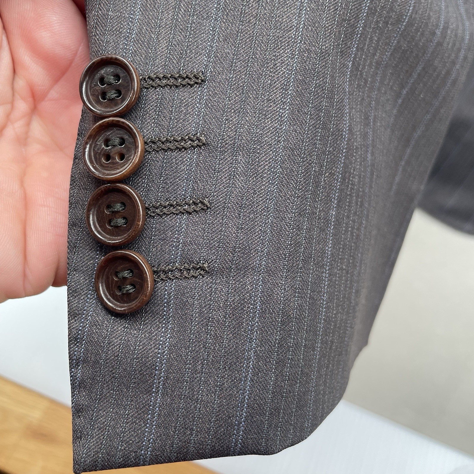 Canali Wool Brown Charcoal Striped Suit Jacket Pants EU 54L US 44L 36×29