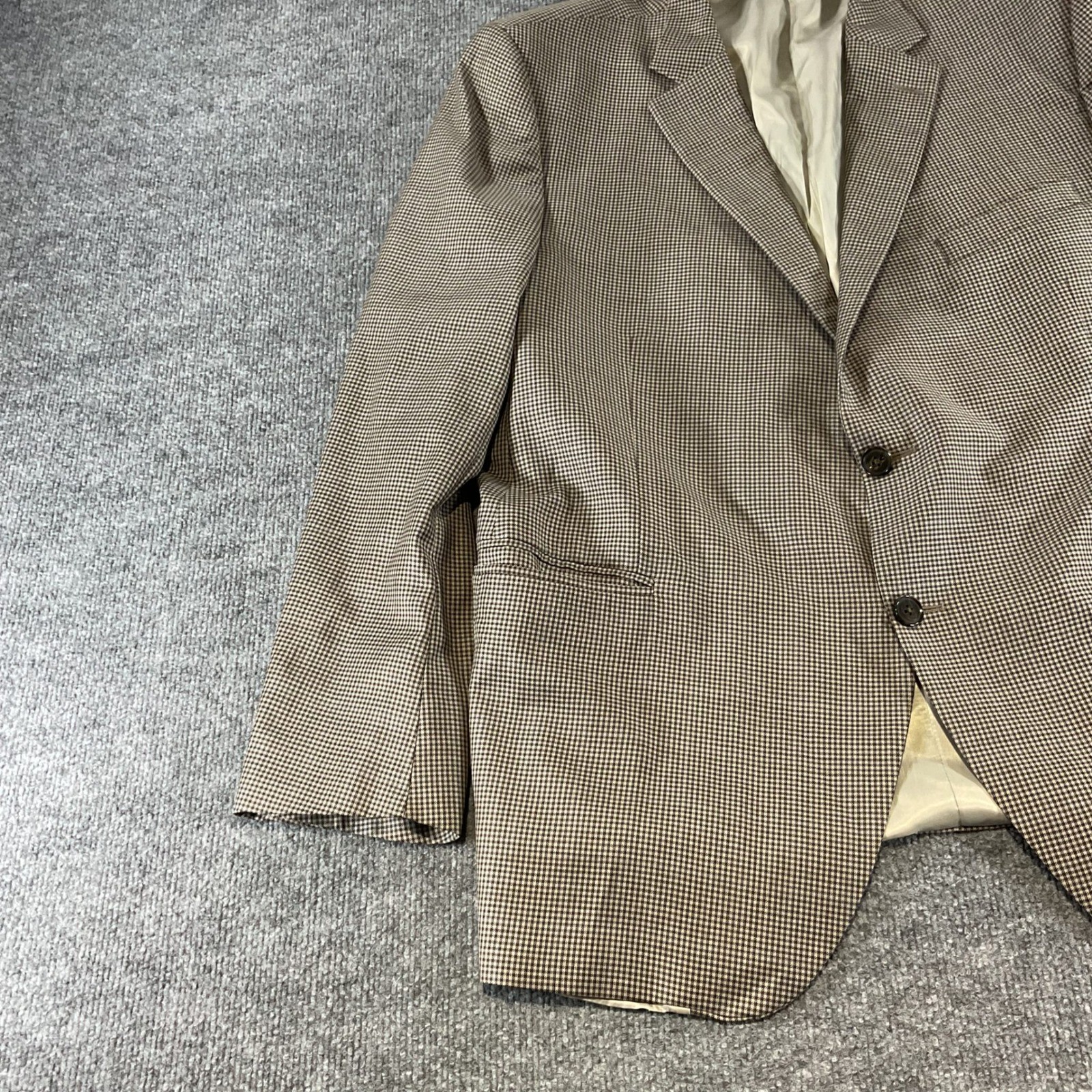 Peter Millar 48R Sport Coat Blazer 100% Wool Brown Houndstooth Two Button Mens