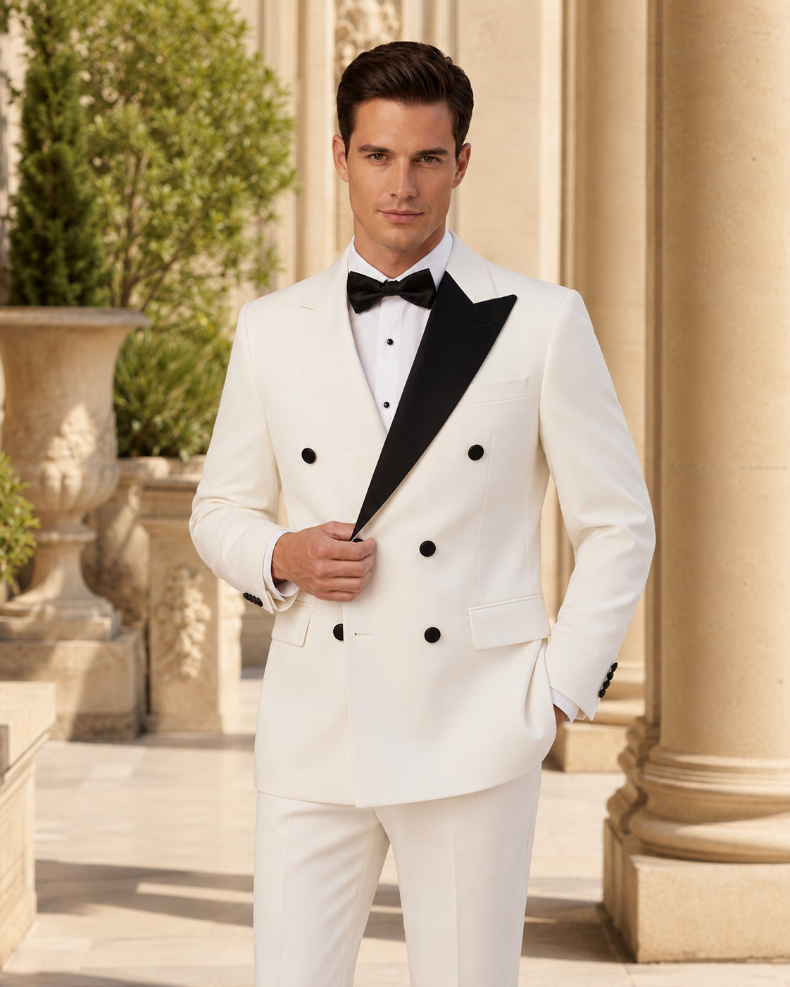 Men White Black Lapel Double Breasted 2 Piece Suit Blazer Pants Tuxedo
