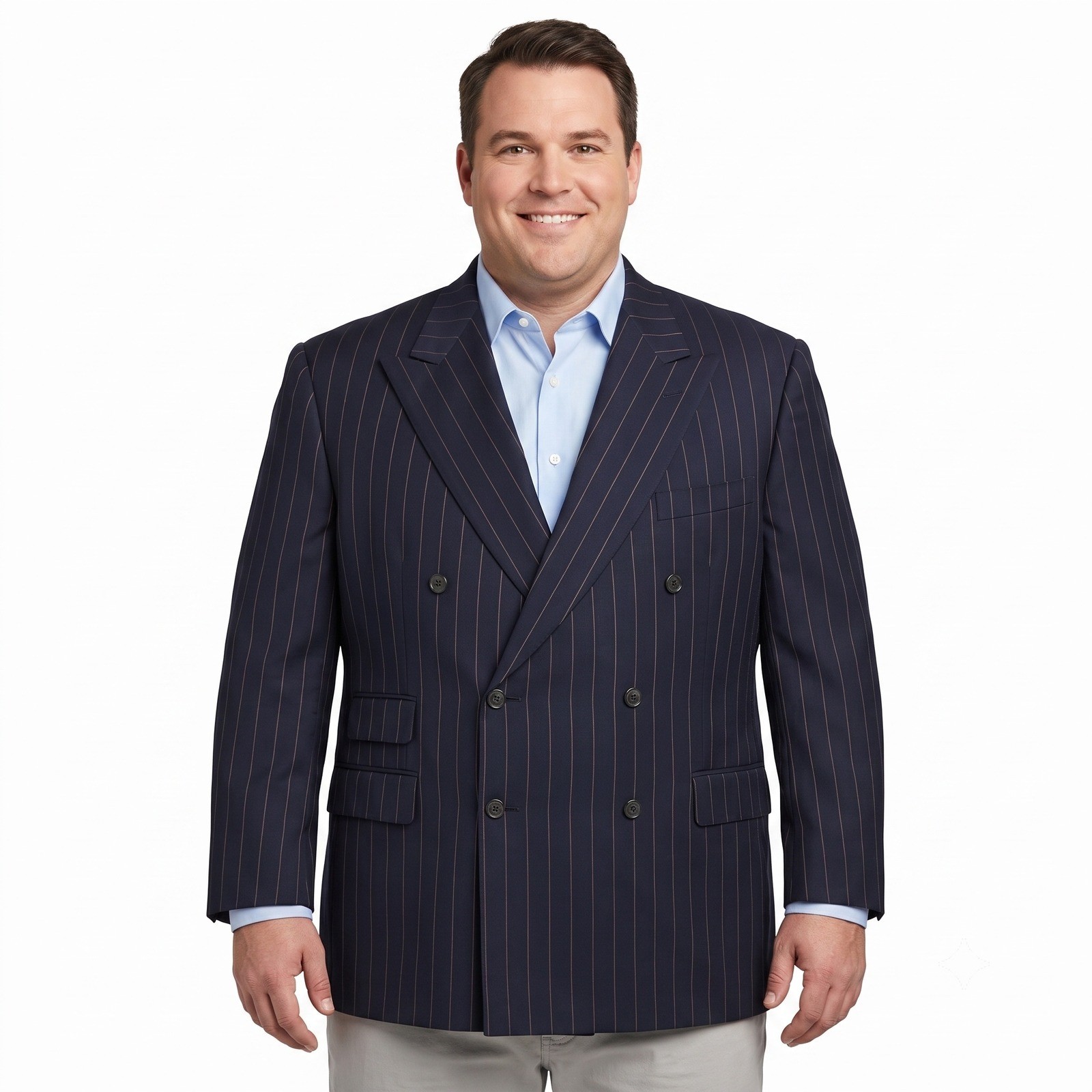 Belvest Mens Double Breasted Blazer Navy Pinstripe Super 150s Wool Italy 44R