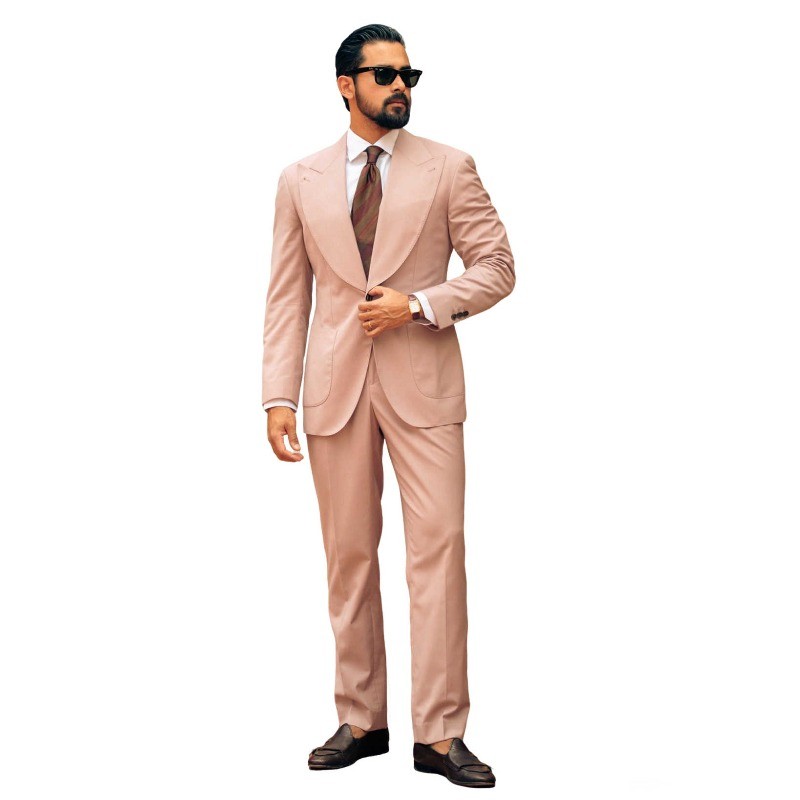 Summer Men’s Pink Wide Notch Lapel Single Breasted Suit Business Office 2 Pieces
