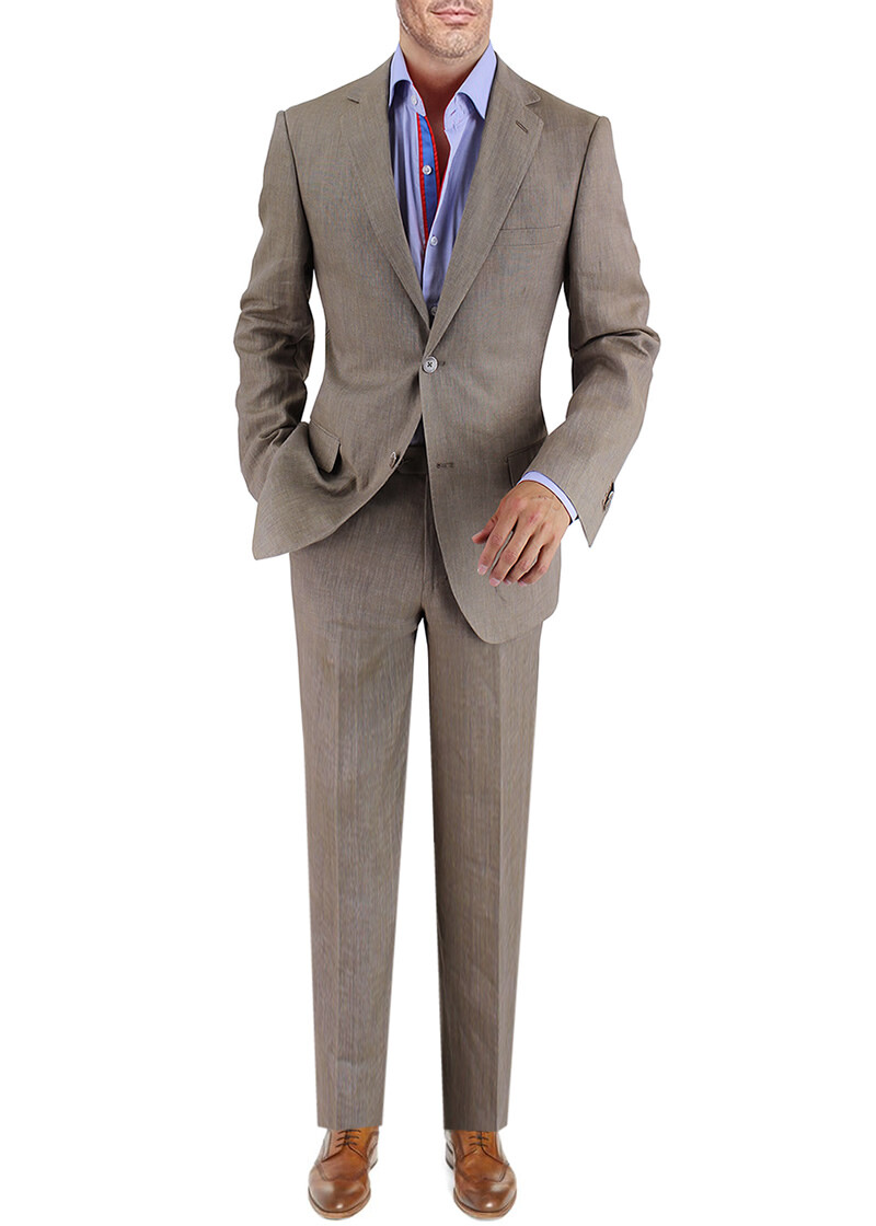 DTI BB Signature Italian Mens 2 Button Linen Suit Modern Fit Jacket Plain