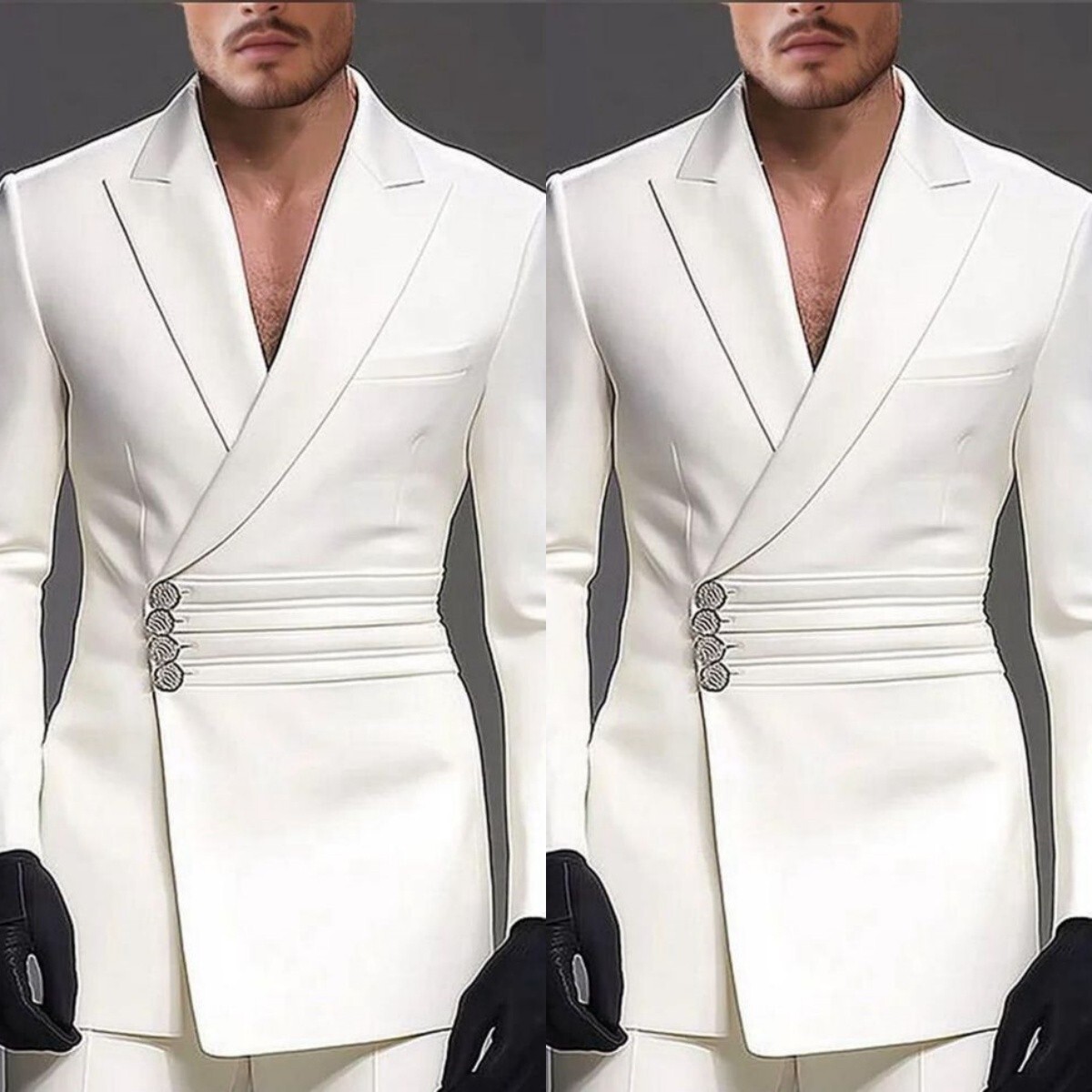 White Men’s Suit Wedding Party Formal 2Pcs Groom Hosting Jacket Coat Office
