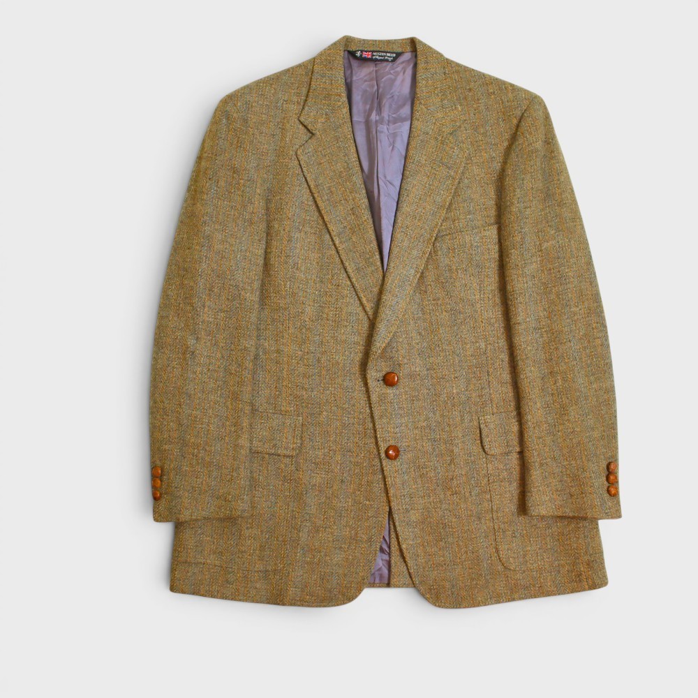Vintage Austin Reed Tweed Sport Coat 42R Brown Striped Wool 2 Button Single Vent