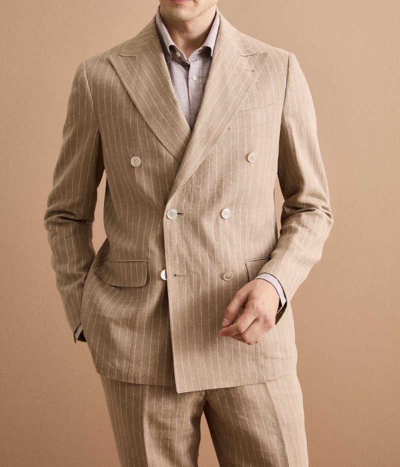 Fashion New Striped Suit for Men Peak Lapel Double Breasted Business Jacket Pant